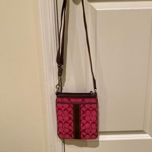 Coach pink with brown accents crossbody purse